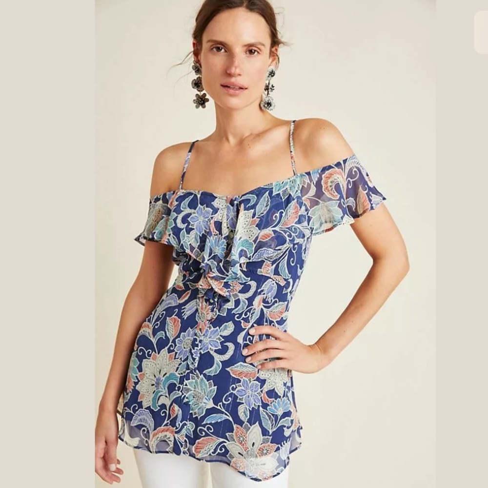 Maeve for Anthropologie Cold Shoulder Floral Tunic